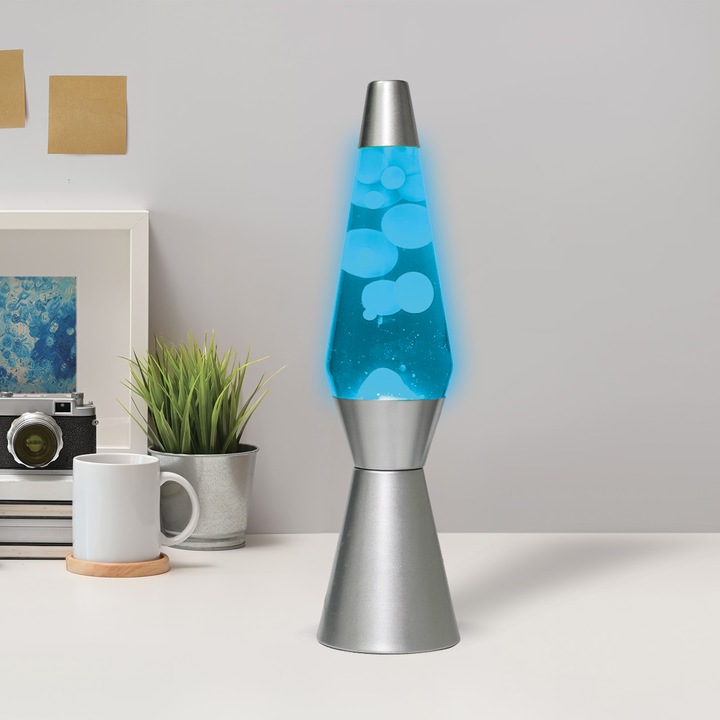 Productafbeelding Total Juggling iTotal - Lavalamp 36 cm - Zilveren Voet, Blauwe Vloeistof en Witte Was (XL1764) (E14)