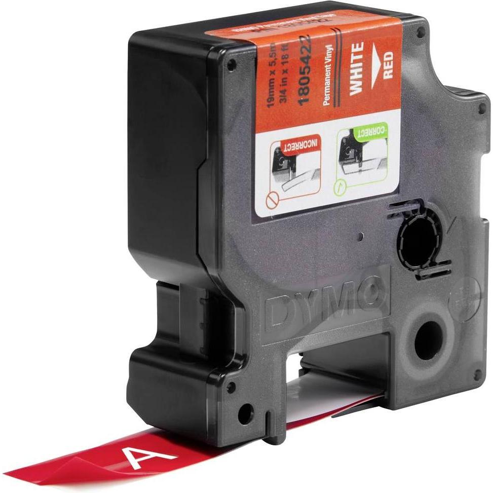 Dymo, Beschriftungsband, Rhino 19mm weiß auf rot Vinyl (1.90 cm, Rot)