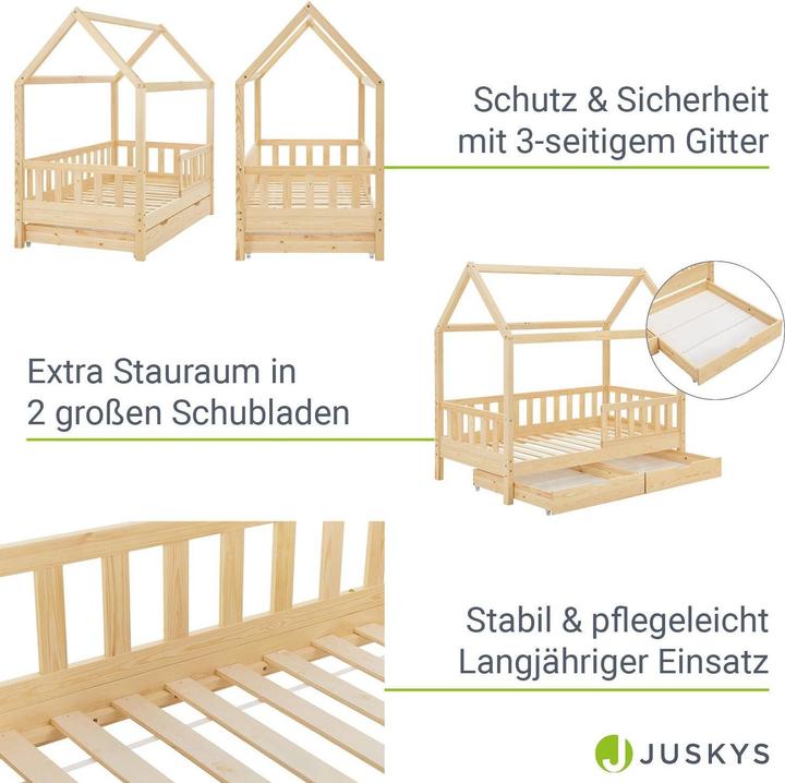 Image du produit Juskys Kinderbett 90x200cm mit Bettkasten Marli - Natur (90x200)