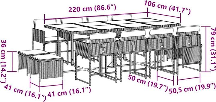 Produktbild vidaXL Garten Essgruppe (220 x 106 x 73 cm)