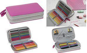 Produktbild Magni EBERHARD FABER Schüleretui Doppeldecker Leder gefüllt pink 24 Teile