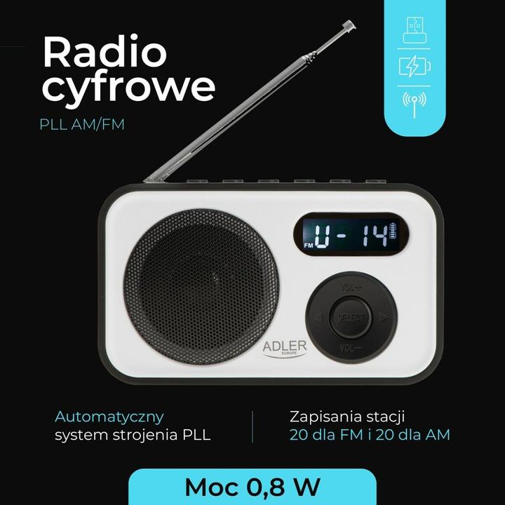Actual product image Adler Interactive solution | PLL AM/FM Digital Radio | AD 1906 | Alarm function | White/Black (AM, FM, PLL)