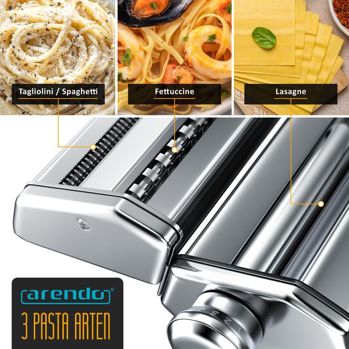 Image du produit Arendo Nudelmaschine, Manueller Pasta Maker, Edelstahl, Nudelpresse, 7 einstellbare Stärken, Duplexvorsatz
