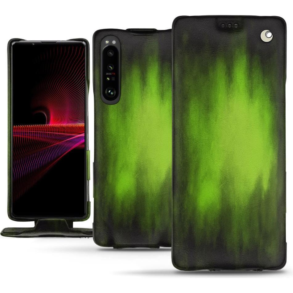 Noreve Lederschutzhülle vertikal (Sony Xperia 1 III), Smartphone Hülle, Grün