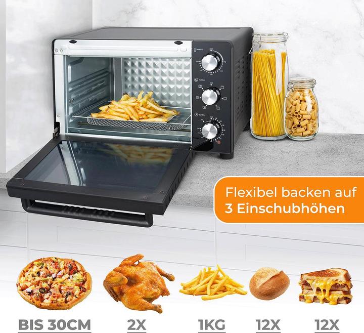 Produktbild KLAMER Minibackofen mit Umluft (30 Liter), 6 Backfunktionen, 70-230°C, 120 min. Timer, Mini-Ofe…