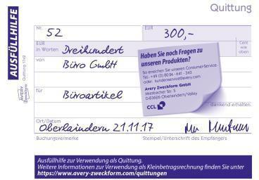 Produktbild Avery Quittung Kleinunternehmer ohne MwSt. (40x)