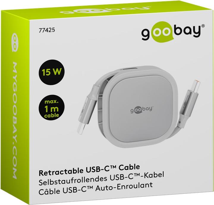 Produktbild Goobay Selbstaufrollendes USB-C-Kabel, 1 m, weisssilber (1 m, USB 2.0, 15 W)