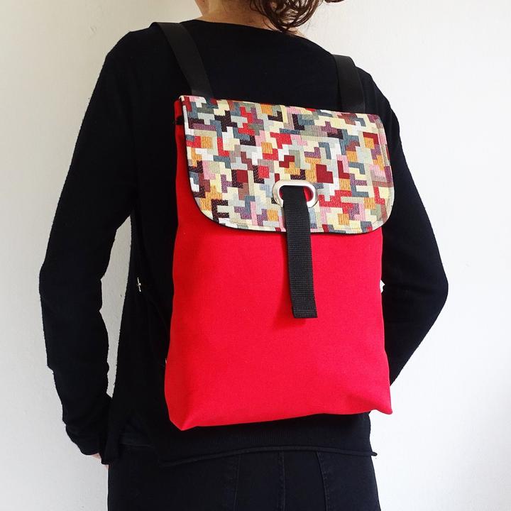 Actual product image Only-Bags.Store Red cotton canvas backpack with zip and secure compartment, LapTop backpack