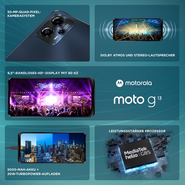Productafbeelding Motorola Moto G13 (128 GB, Matte Houtskool, 6.50", Dubbele SIM, 4G)
