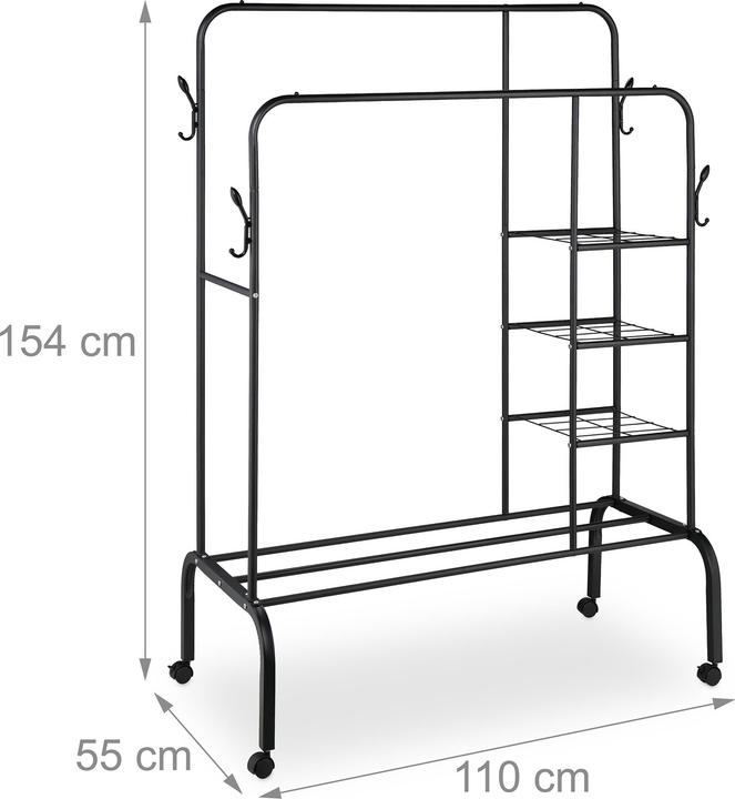 Actual product image Relaxdays - Kleiderständer auf Rollen Doppelstangen, Schwarz, 130 x 49 x 154 cm
