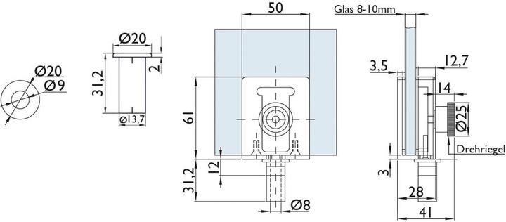 Actual product image Hermat Türfeststeller 6009/6610.F,Türblattmontage,H61mm,edelstahl (1 Piece)
