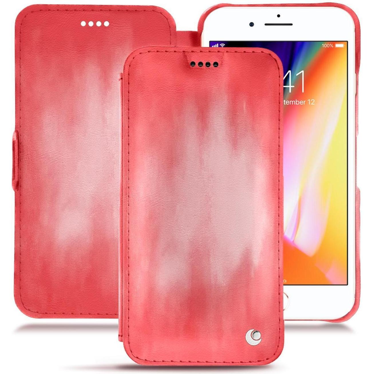 Noreve Lederschutzhülle horizontal (Apple iPhone 8 Plus), Smartphone Hülle, Rosa