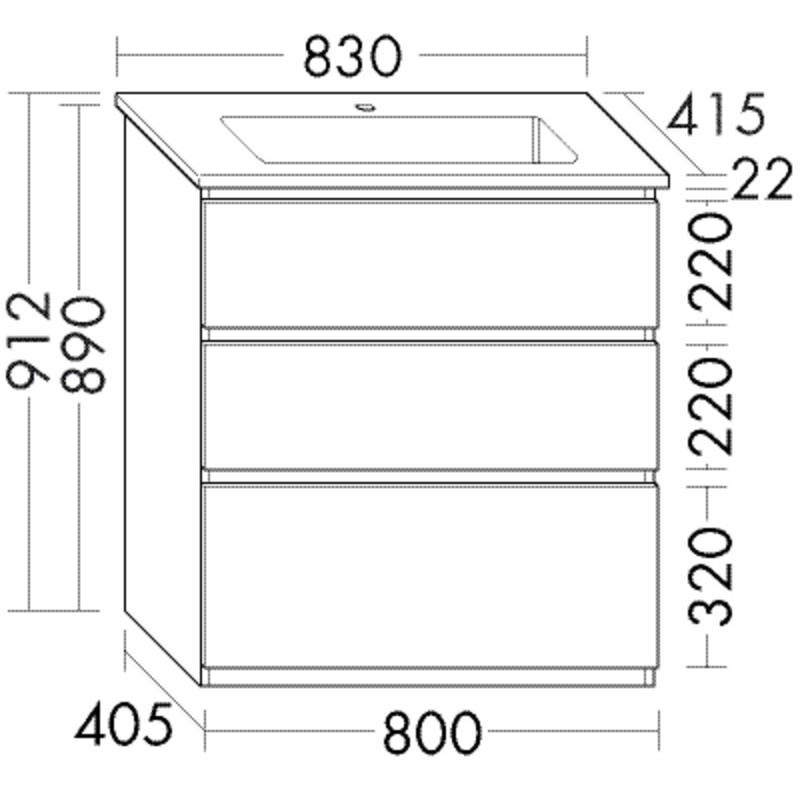 Thumbnail - burgbad, Badmöbelset, Lin20 tiefes Keramik-Waschtisch inklusive Waschtischunterschrank 3 Auszüge, 830x415x912mm