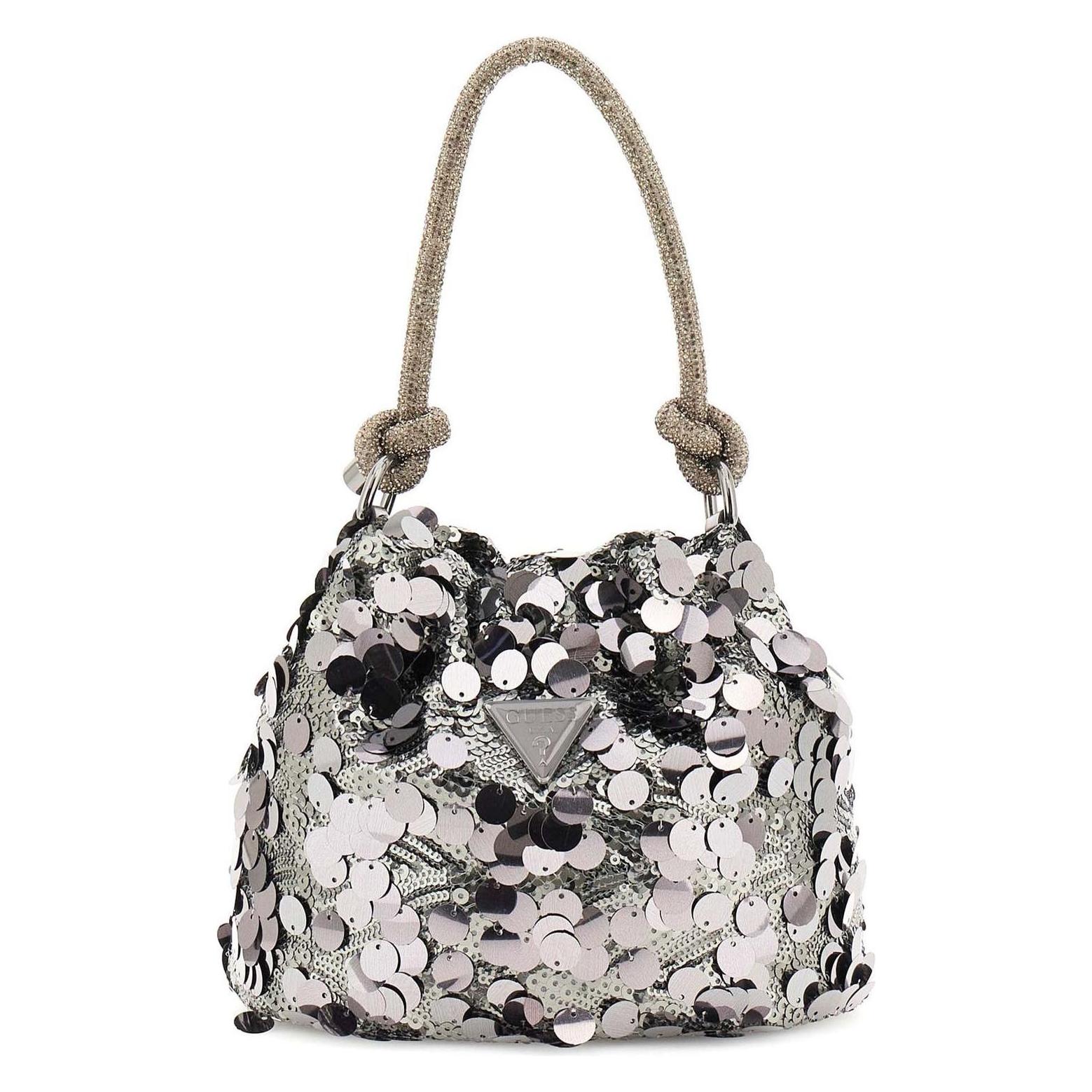Guess, Damen, Handtasche, Holiday Shine Top Handle Pouch, Grau