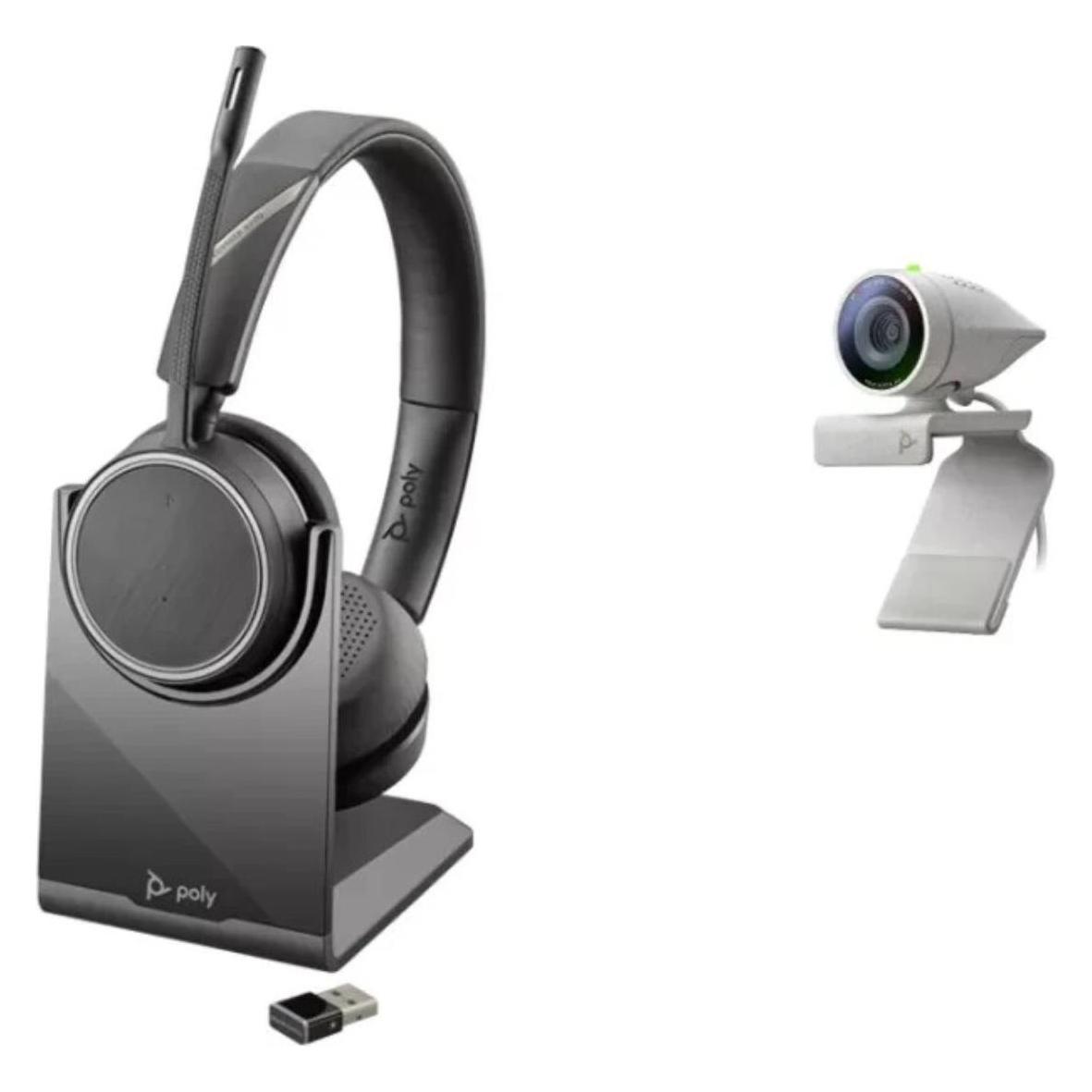HP Poly Voyager 4220 UC Bundle mit Studio P5 Webcam (Kabelgebunden, Kabellos, USB-A, Unify), Office 