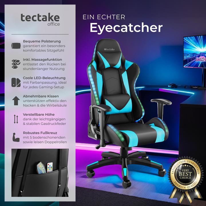 Produktbild tectake Gamingstuhl Tartaros, LED, Massagefunktion