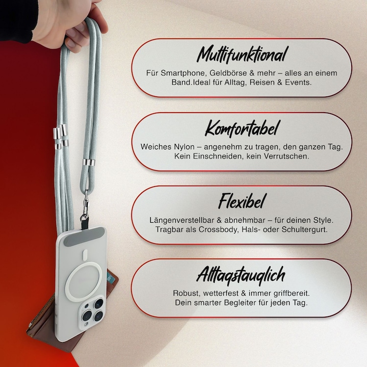 Produktbild Nalia HoldMe Lanyard Handykette – Universal Trageband für Smartphones - Verstellbar, Soft & Elastisch