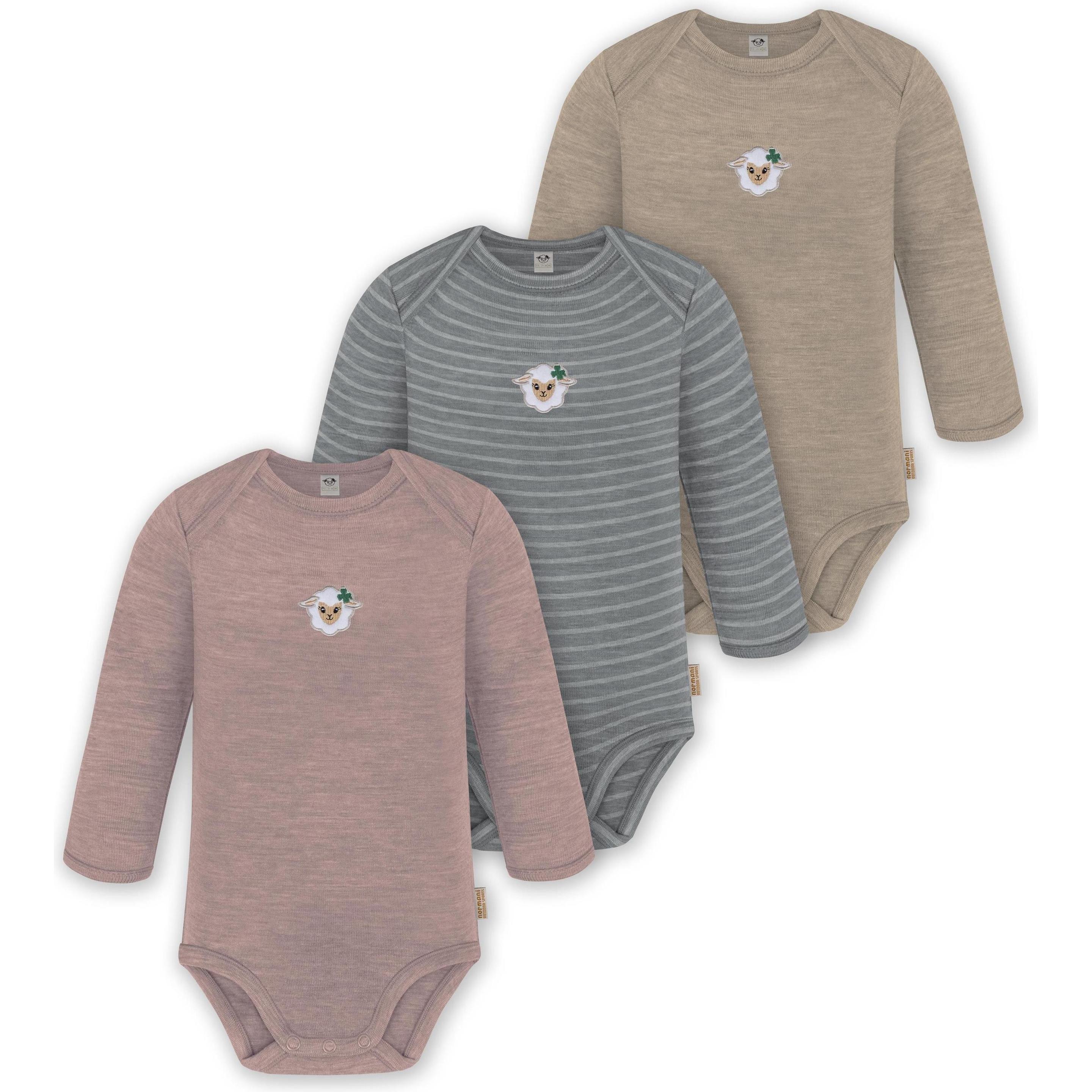 Normani, Herren, Body, 3er Pack Baby Merino Body Langarm „Auckland" - 9375, Beige, (56)