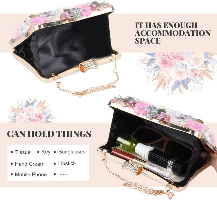 Produktbild Only-Bags.Store Blumen Clutch Abendtaschen mit bunten Blumen Metall Strass Abend Clutch