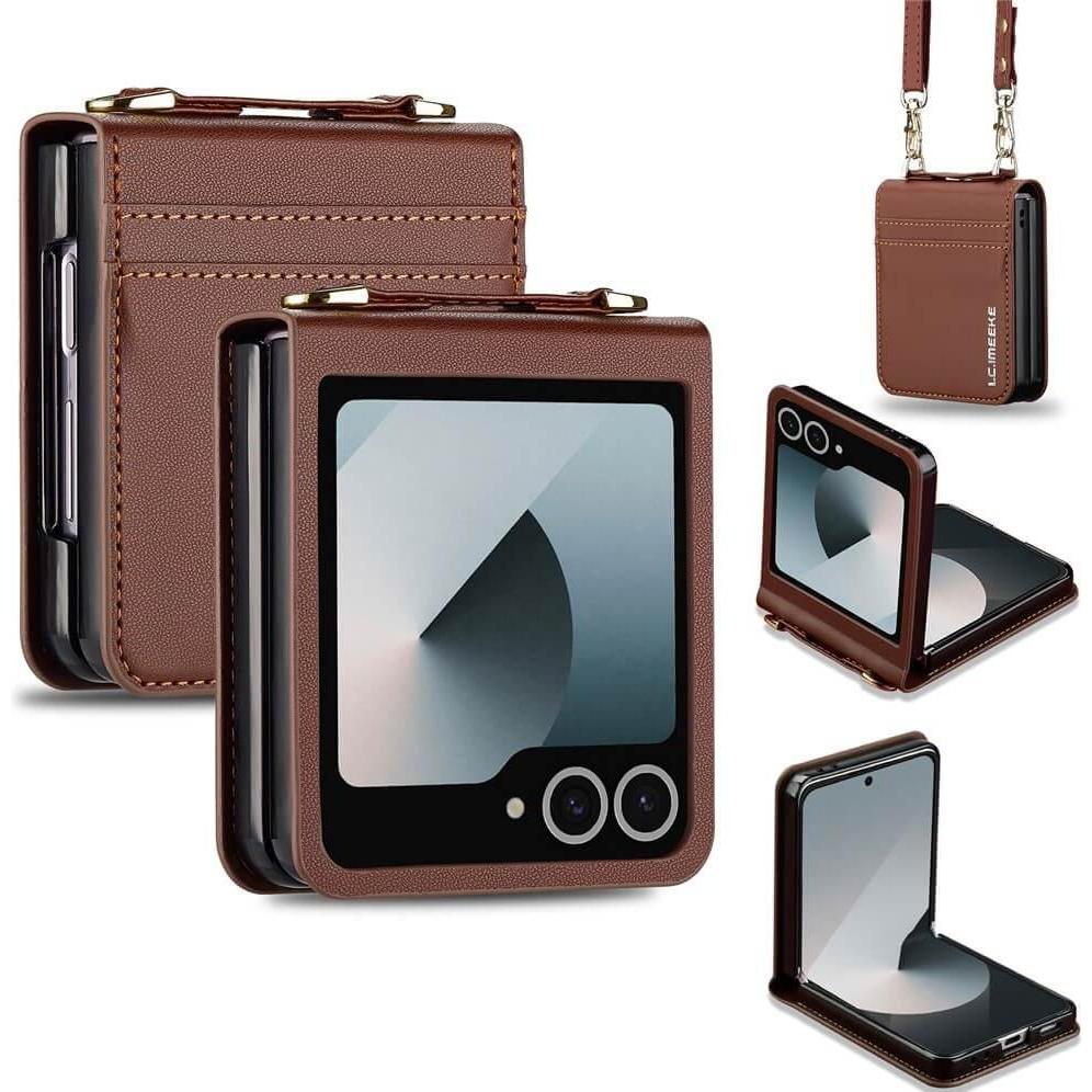 LC.Imeeke L1 Series Leder Etui Hülle (Samsung Galaxy Z Flip7), Cover smartphone, Marrone