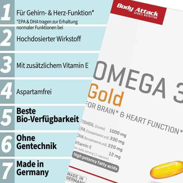 Nutritional values and ingredients Body Attack Omega 3 Gold (120 pcs., Capsules, 160 g)