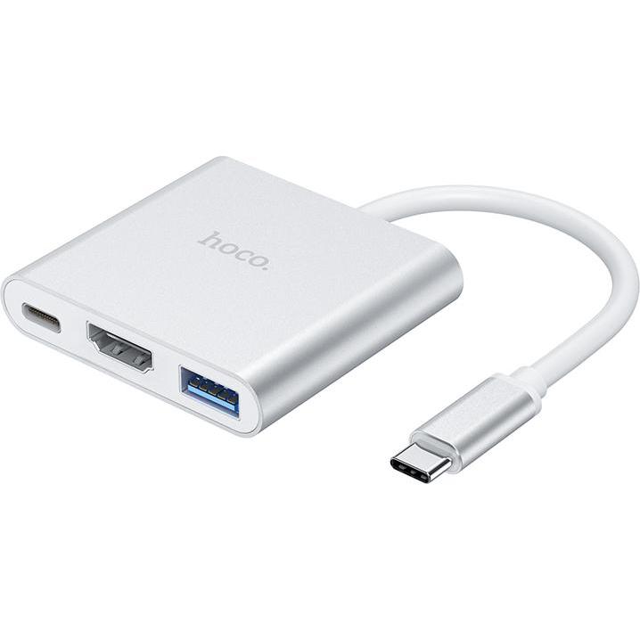 Thumbnail - Hoco Adapteris HB14 Type-C to USB-A+HDMI+Type-C sidabrinis (USB-C, 3 Ports), Dockingstation + USB Hub, Silber