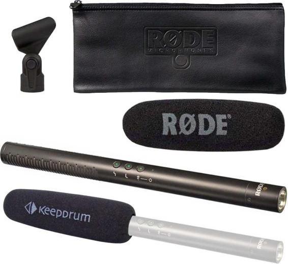 Stativklemme RM5, NTG-4 Richtrohr-Kondensatormikrofon, WSNTG4 Schaumstoffwindschutz und Transportetui + keepdrum WSVM Wind- und Popschutz für Richt- und Videomikrofone