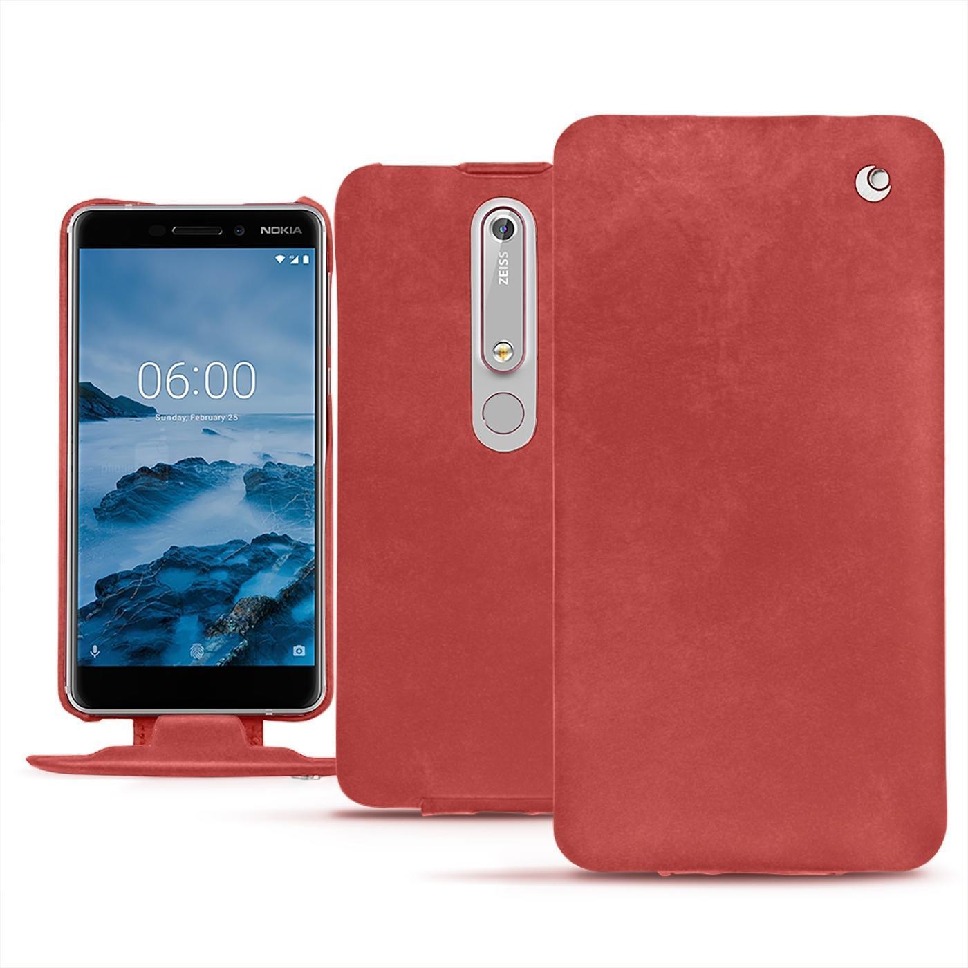 Thumbnail - Noreve Lederschutzhülle vertikal (Nokia 6 (2018)), Smartphone Hülle, Rot