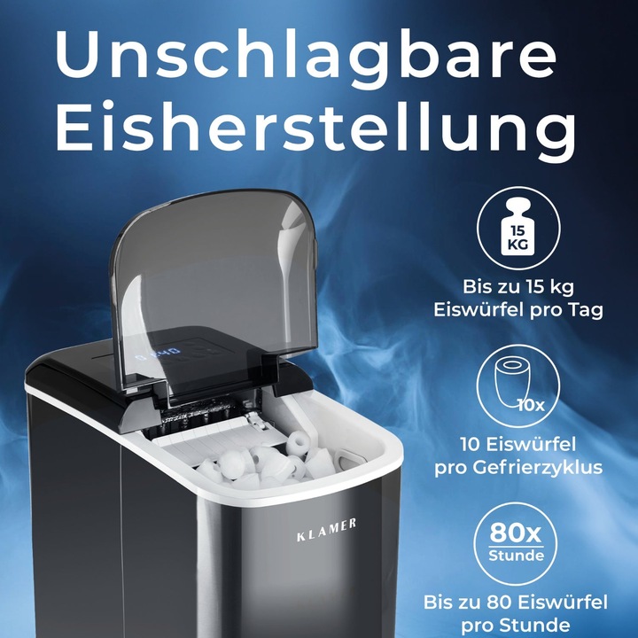 Image du produit KLAMER Eiswürfelmaschine 2.1 L Wassertank, 120 W Ice Maker