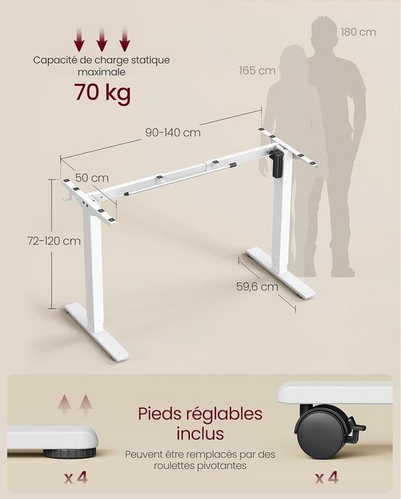 Immagine prodotto Songmics Tischgestell 72-118 cm, Mattweiss