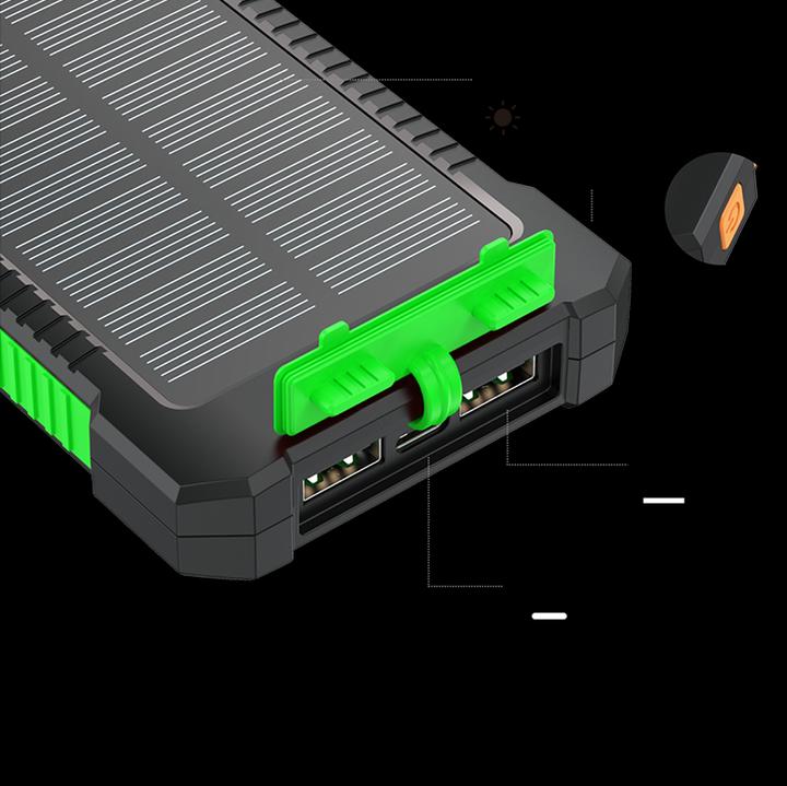 Actual product image LogiLink Solar power bank 8000 mAh, torch, 2x USB-A, green-black (8000 mAh, 10 W, 29.60 Wh)