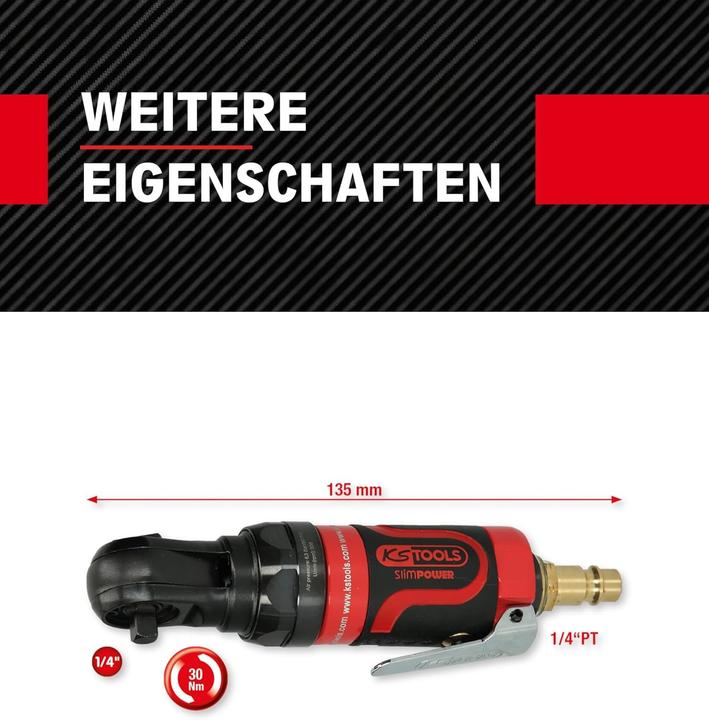 Produktbild KS Tools SlimPOWER Mini-Druckluft-Umschaltratsche, max. 6,3 bar (90 psi), 1/4" (1/4")