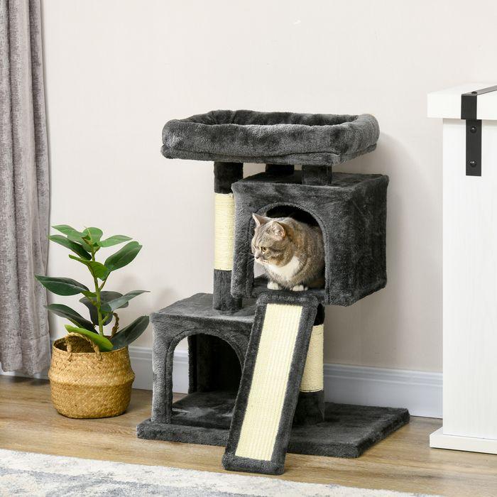 Produktbild Swisshandel24 Katzenbaum mit Sisalsäulen, Katzenkratzbaum, Katzen Kletterbaum, Katzenbaum, Dunkelgrau, 59 x 39 x 8 (83 cm, Dunkelgrau)