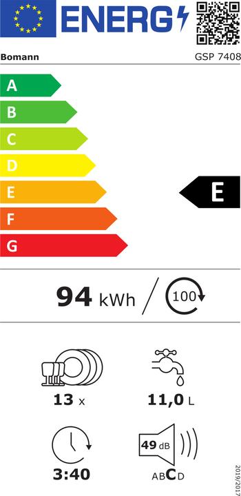 Label énergétique Bomann GSP 7408 ws