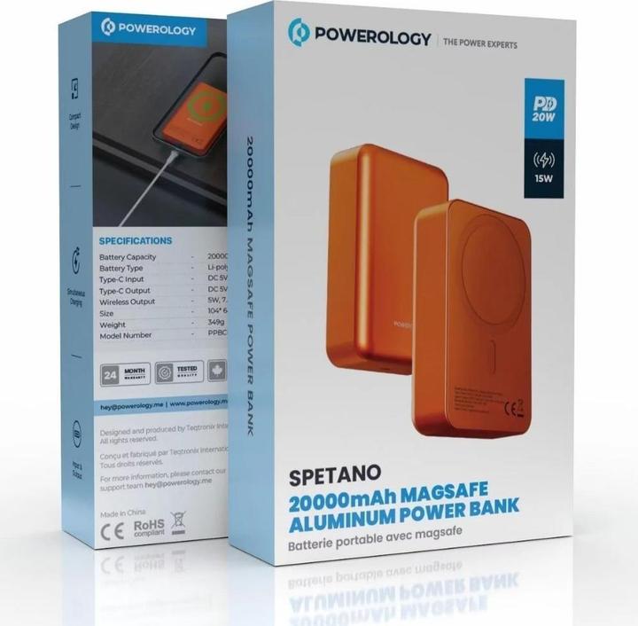 Actual product image Powerology Spetano Magsafe Powerbank 20000 mAh Orange (20000 mAh)