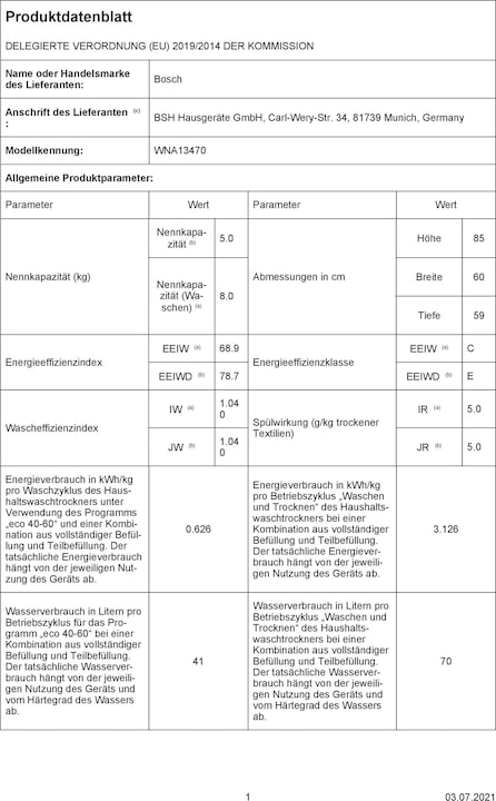 Image du produit Bosch Hausgeräte WNA13470 (Prise UE)