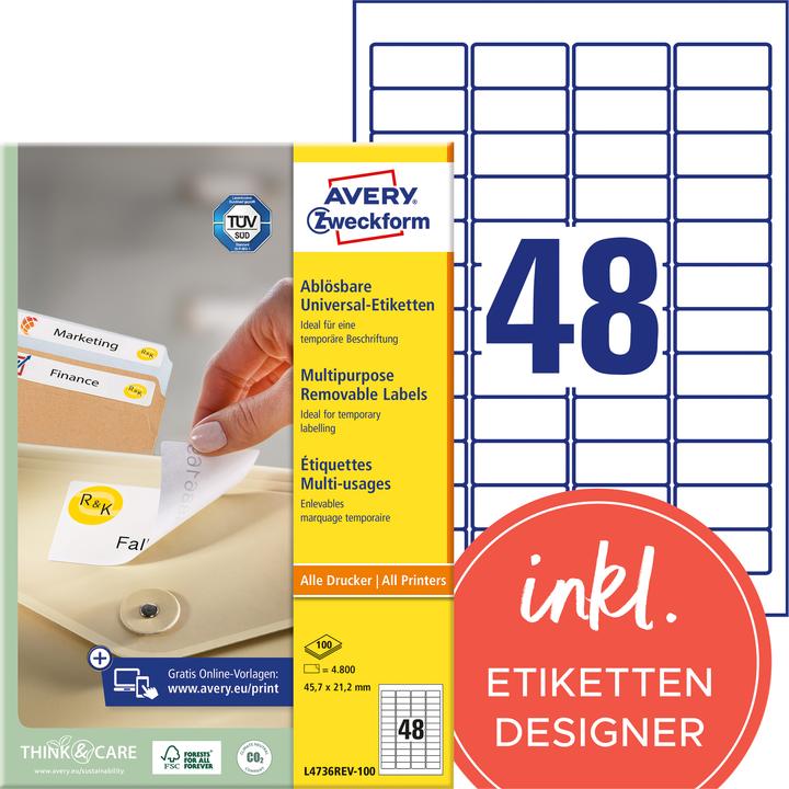 Avery Universal-Etiketten L4736REV-100 45.7 x 21.2 mm