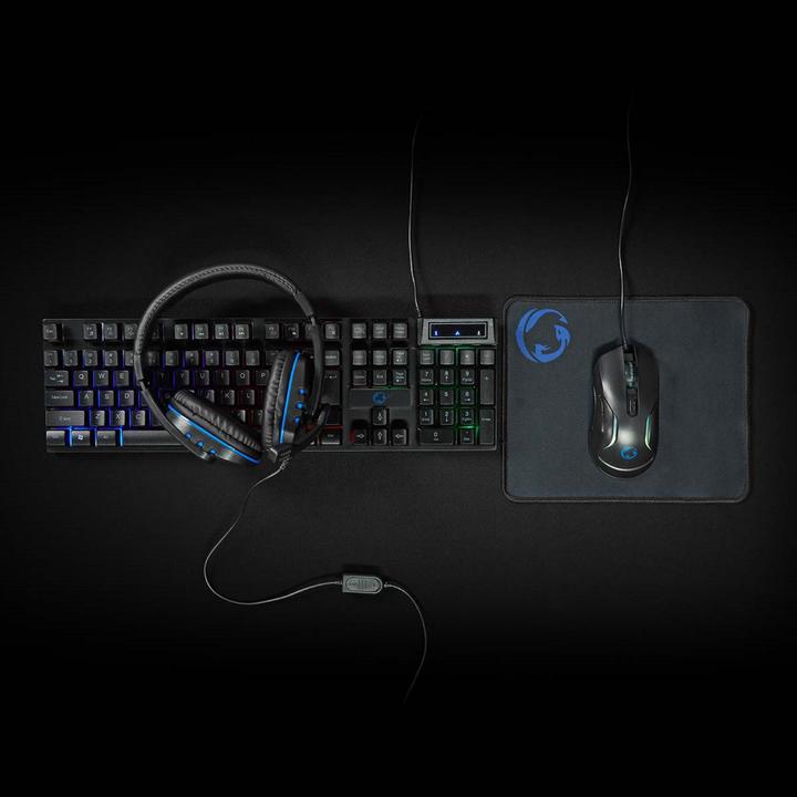 Image du produit Nedis Gaming Combo Kit | 5-en-1 | Clavier, Casque, Souris et Tapis de souris | Noir | QWERTY | US-Layout (ING. Int., Filaire)
