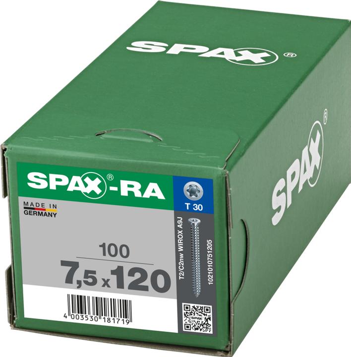 Image du produit Spax Spax-Ra Tête Fraisée Plate T-Star Plus T30 Filetage Complet Wirox (100 Vis par pièce)