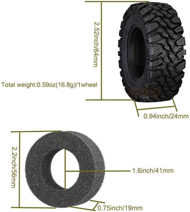 Produktbild GPM Grip-Reifen 1.33 mit Einlagen 64x24mm (4) TRX-4M, SCX24