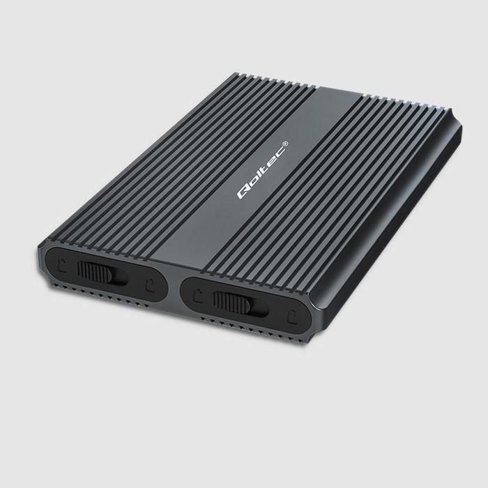 Produktbild Qoltec Obudowa | kieszeń na dysk M.2 SSD SATA | NVME | DUAL |USB-C (M.2)