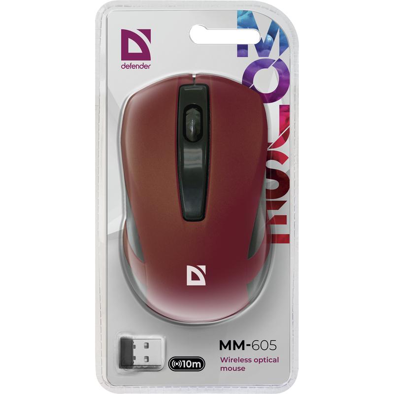 Thumbnail - Defender MAUS MM-605 RF ROT OPTICAL 1200dpi 3P (Kabellos), Maus, Rot