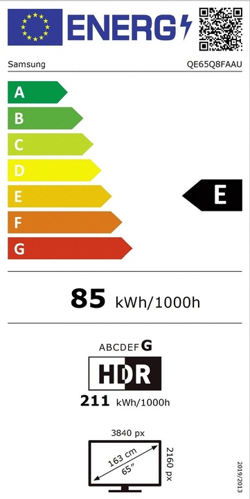 Label énergétique Samsung QE65Q8FAAU (65", Q8F, LED, QLED, 4K, 2025)