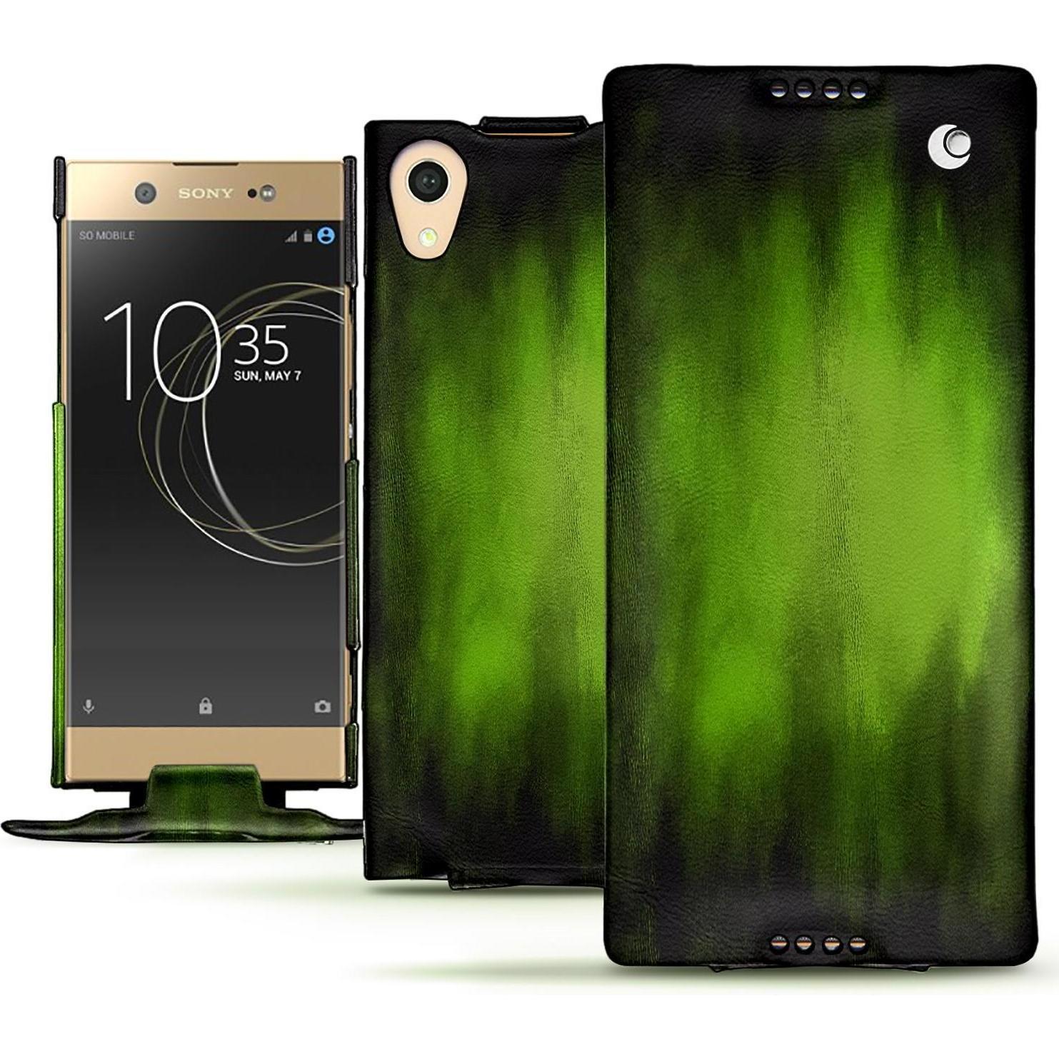 Noreve Lederschutzhülle vertikal (Sony Xperia XA1 Ultra), Smartphone Hülle, Grün