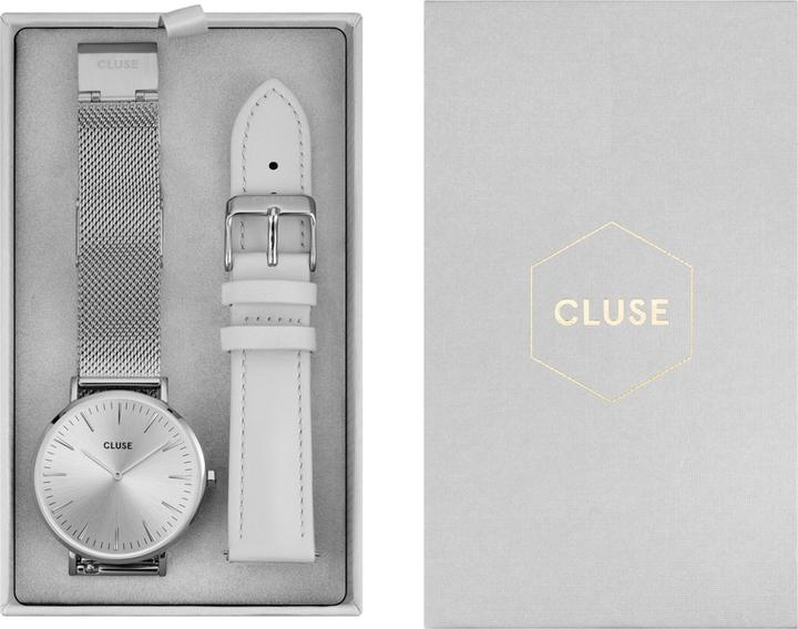 Cluse Giftbox Boho Chic Watch and Strap, Silver Colour (Analogue wristwatch, 38 mm)