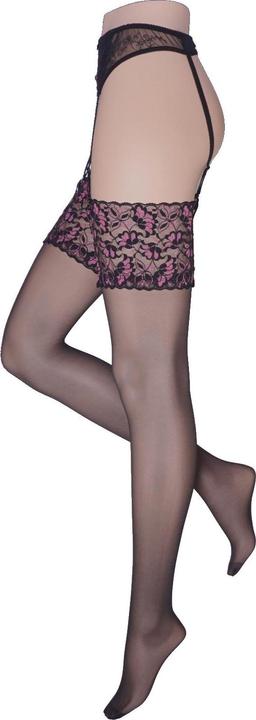 Actual product image Levee Satin Sheers suspender stockings, colour 695 black-pink, size 44-46 (20 DEN, 44 - 46)