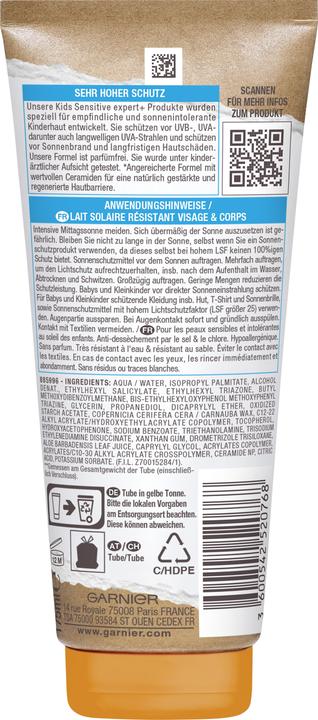 Immagine prodotto Garnier Ambre Solaire Bambini sensibili (Latte solare, SPF 50+, 175 ml, 193 g)