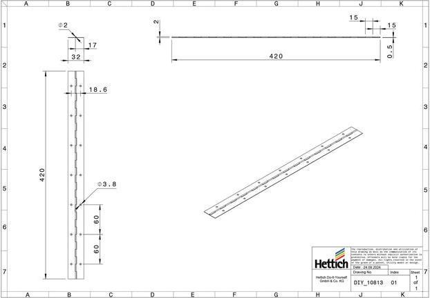 Immagine prodotto Hettich Stangenscharnier 32x400 mm vermessingt (1 pz.)