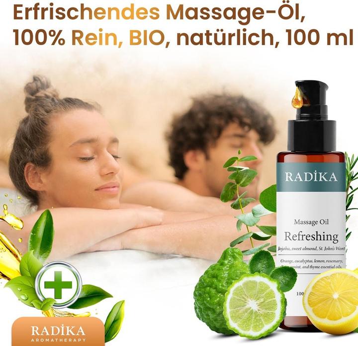 Productafbeelding Radika Massageöl, Erfrischendes Massage-Öl, 100% Rein, BIO, natürlich, 100 ml (100 ml)