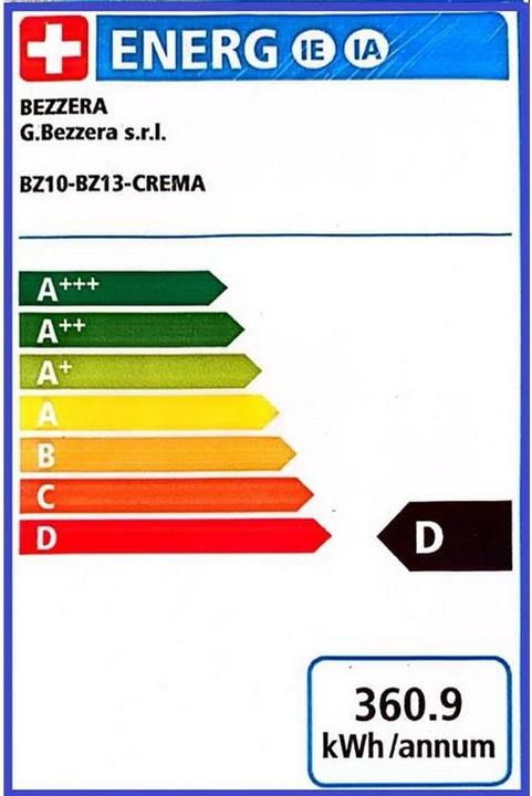 Label énergétique Bezzera Machine à café filtre Crema DE/PID Argent